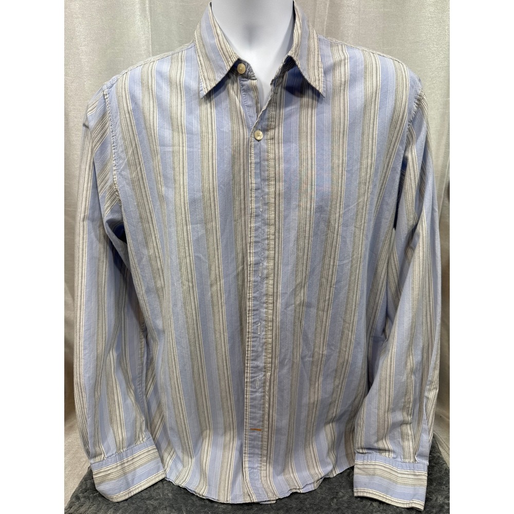 Timberland Stratham Issue Mens Medium Blue Striped Cotton Button Down Shirt
